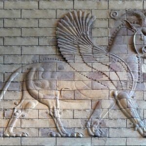 Lion Ailée du Palais de Darius Sclupté en bois 79x56 – Image 6